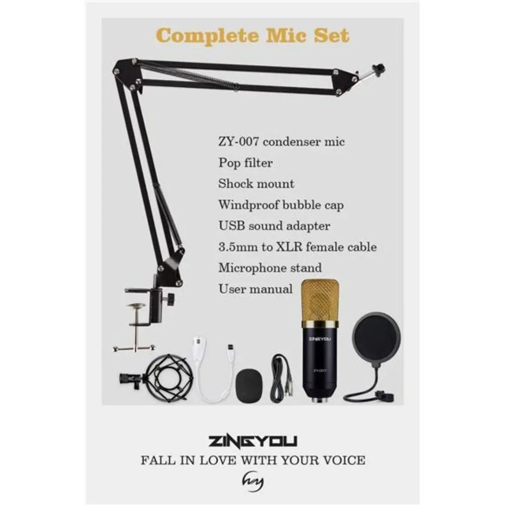 Condenser Microphone Bundle, ZY-007 Professional Cardioid Studio Condenser Mic
